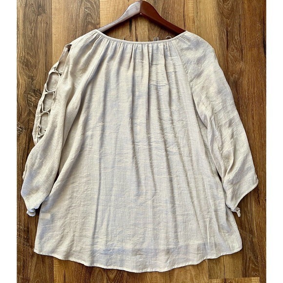 Apt 9 Women's sz L Top Sand Chevron Keyhole Long Sleeve Pullover Blouse EUC - Picture 3 of 10